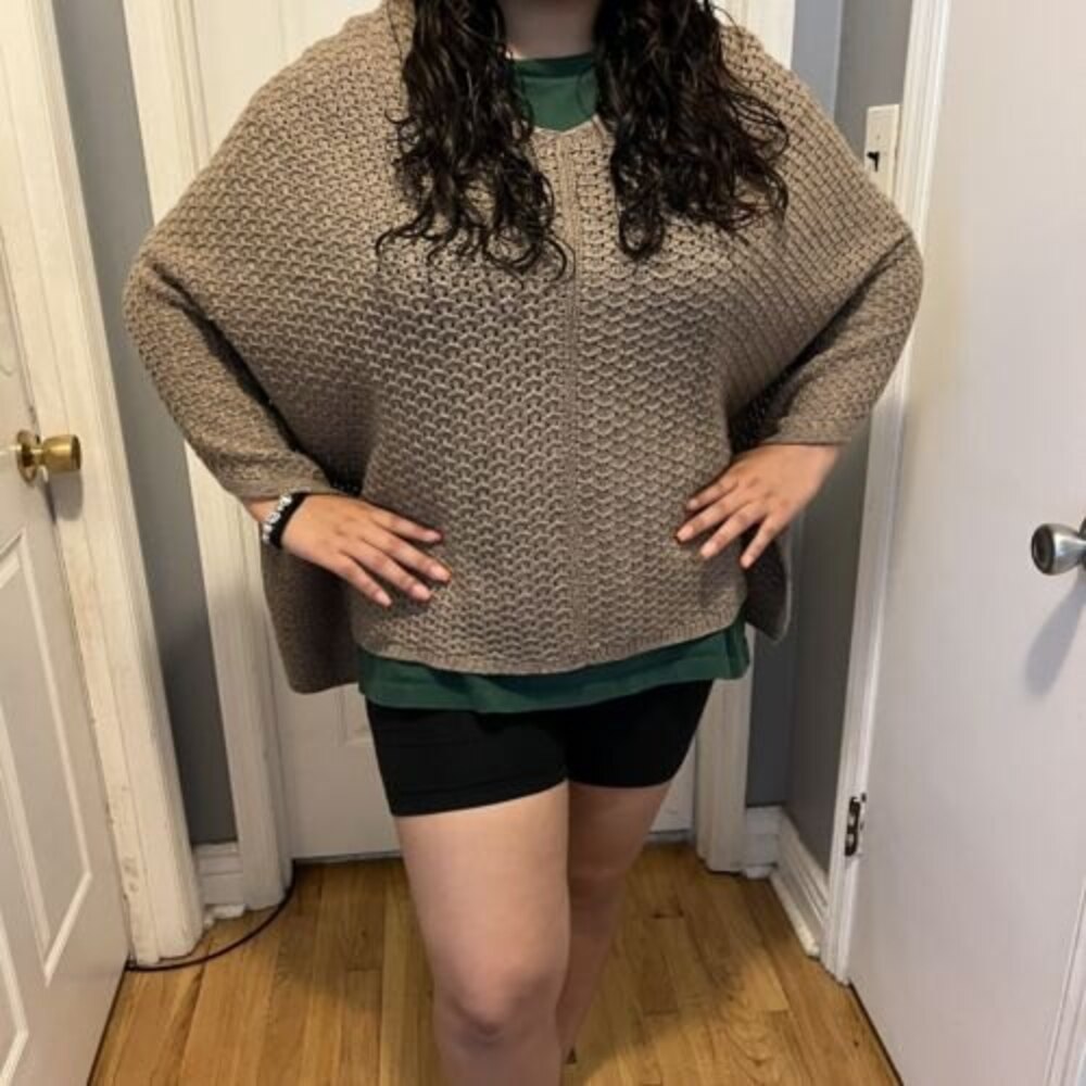 J.Jill Loose Knit Poncho Color Taupe Cotton Blend One Size